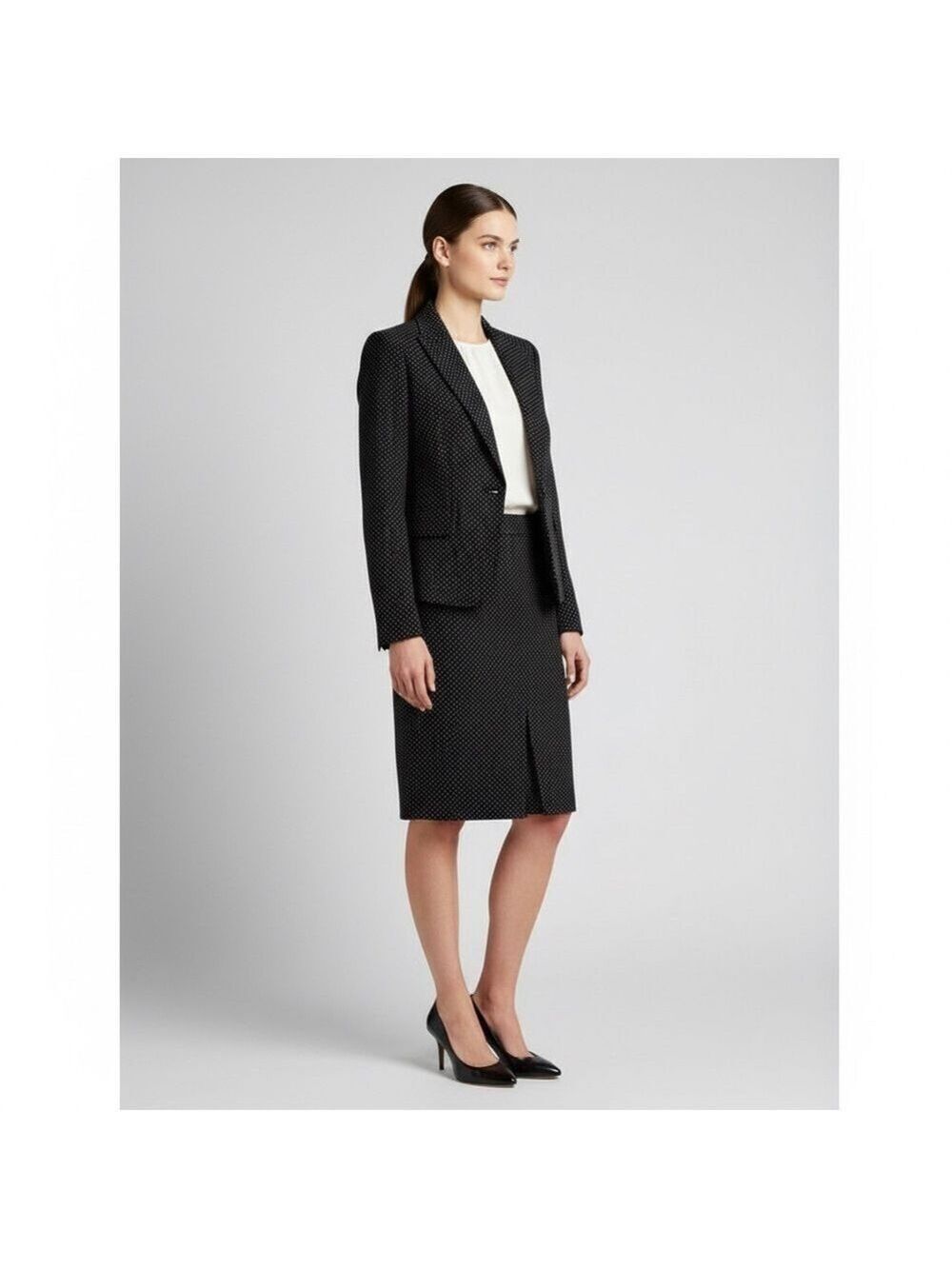 talbots wool blend patterned black pencil skirt professional career size 6